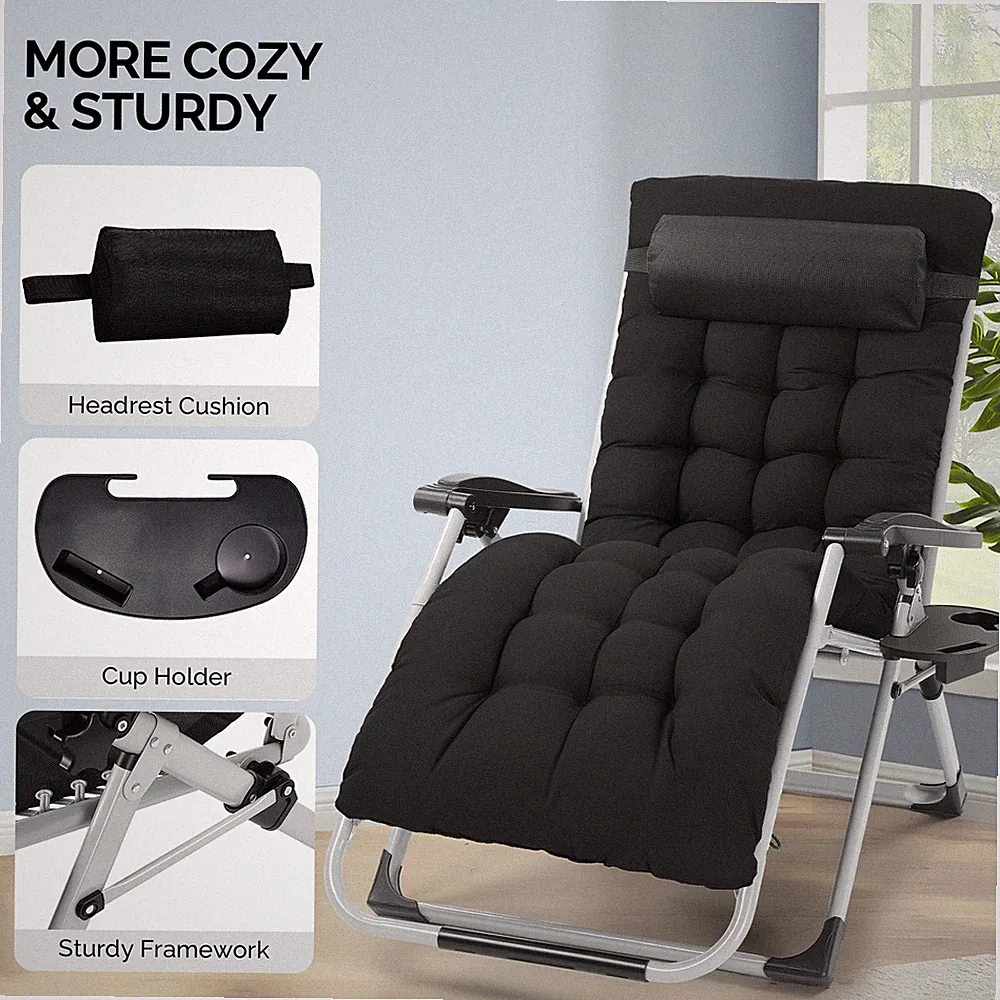 29in Zero Gravity Reclining Chair Outdoor Lounge Load Bearing with Removable Pad