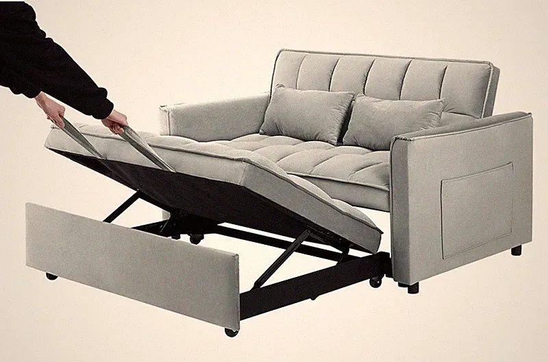 3-in-1 Convertible Sofa Bed 55" Modern Velvet Loveseat Couch w/Adjustable Back