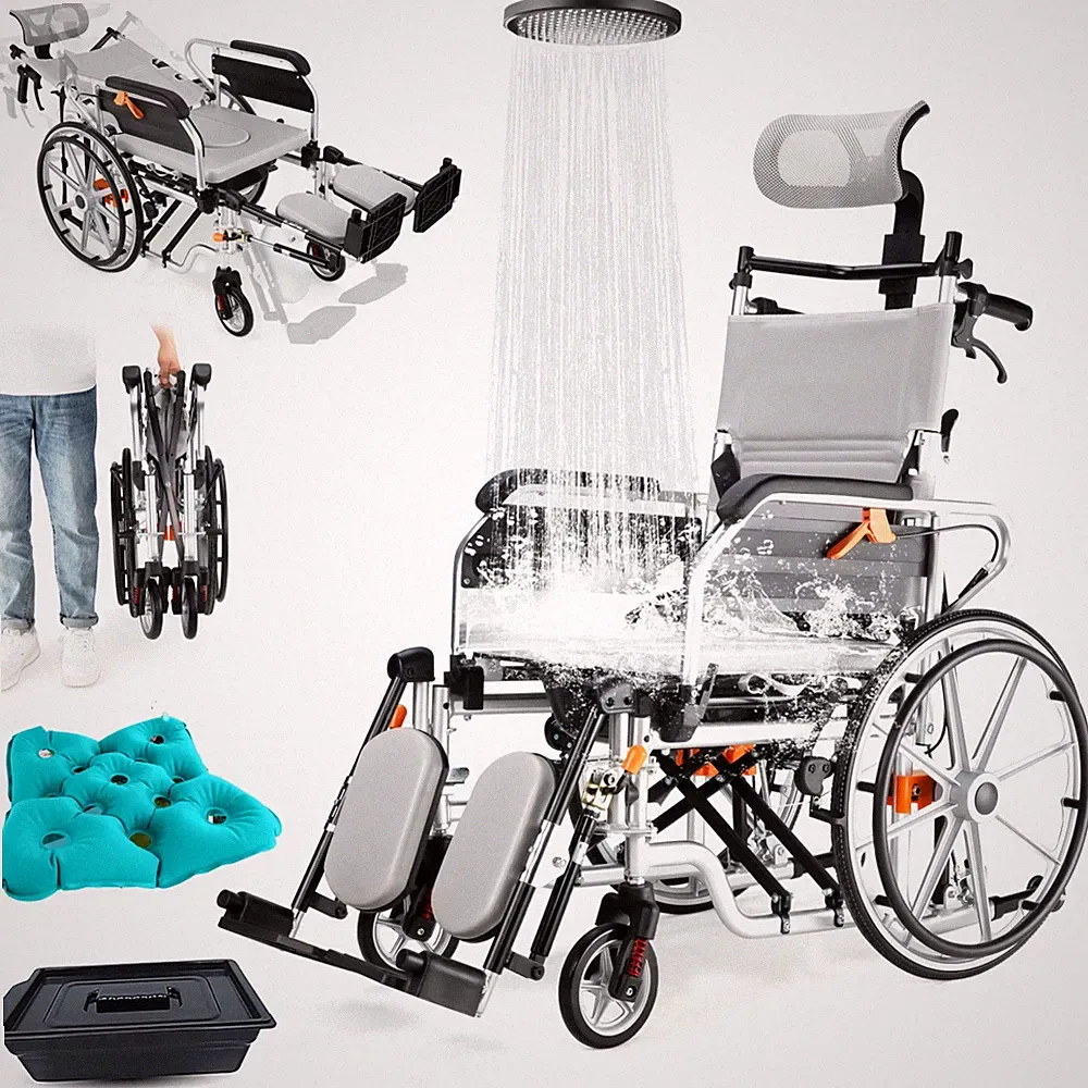 3-in-1 Multi-Nursing Wheelchair, Foldable Transport Wheelchair, Support 265 lbs