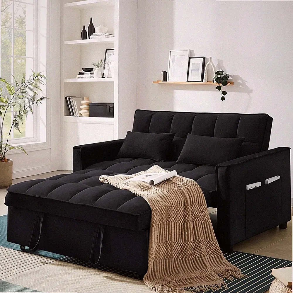 4-In-1 Convertible Pull Out Couch Futon Sofa Bed Loveseat Sleeper Velvet Tufted