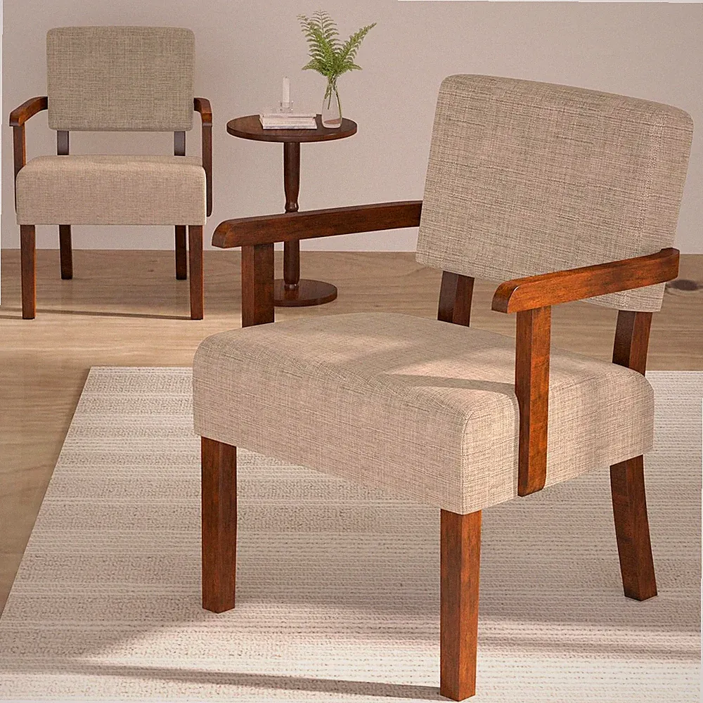Accent Chair Set of 2 with Table, Living Room Chairs with Soft Seat and Armrests