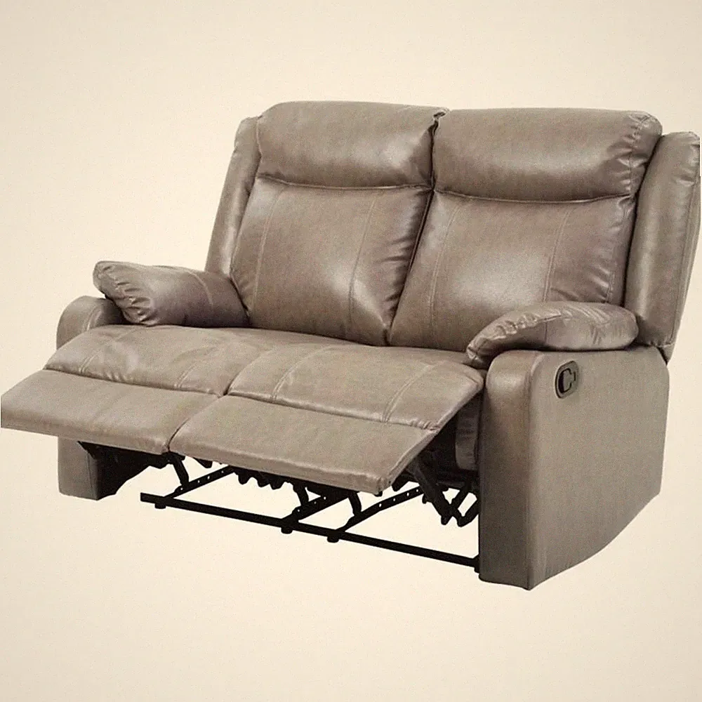 Bowery Hill Contemporary Faux Leather Double Reclining Loveseat in Gray