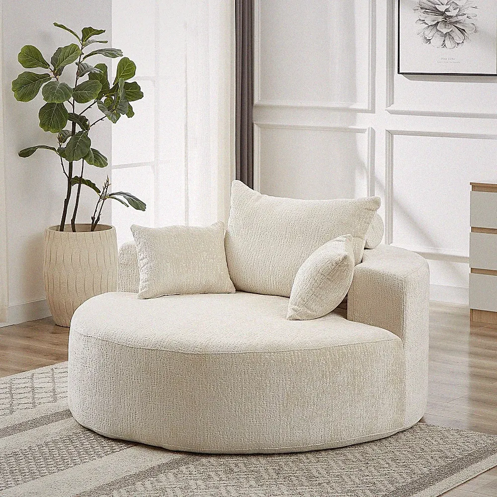 Chenille Sofa for Living Room Bedroom, Modern Sleeper Chair, Recliner w/ Pillow