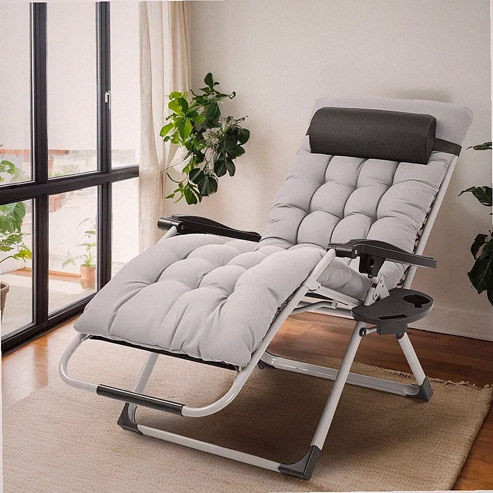 Gray Zero Gravity Reclining Chair Outdoor Lounge Load Bearing with Removable Pad