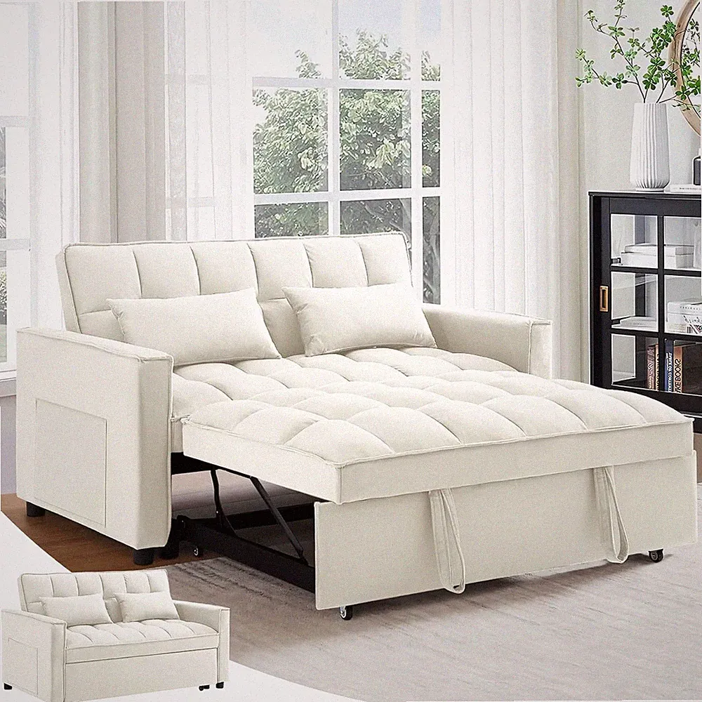 Modern Velvet Convertible Sleeper Sofa Bed 55" Sleeper Sofa Couch w/Pull Out Bed