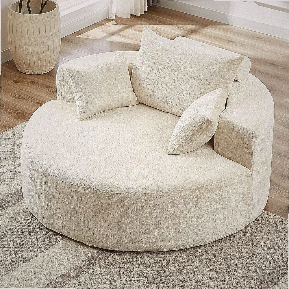Oversized Chaise Lounge Chair Indoor Round Reading Sofa with Pillow