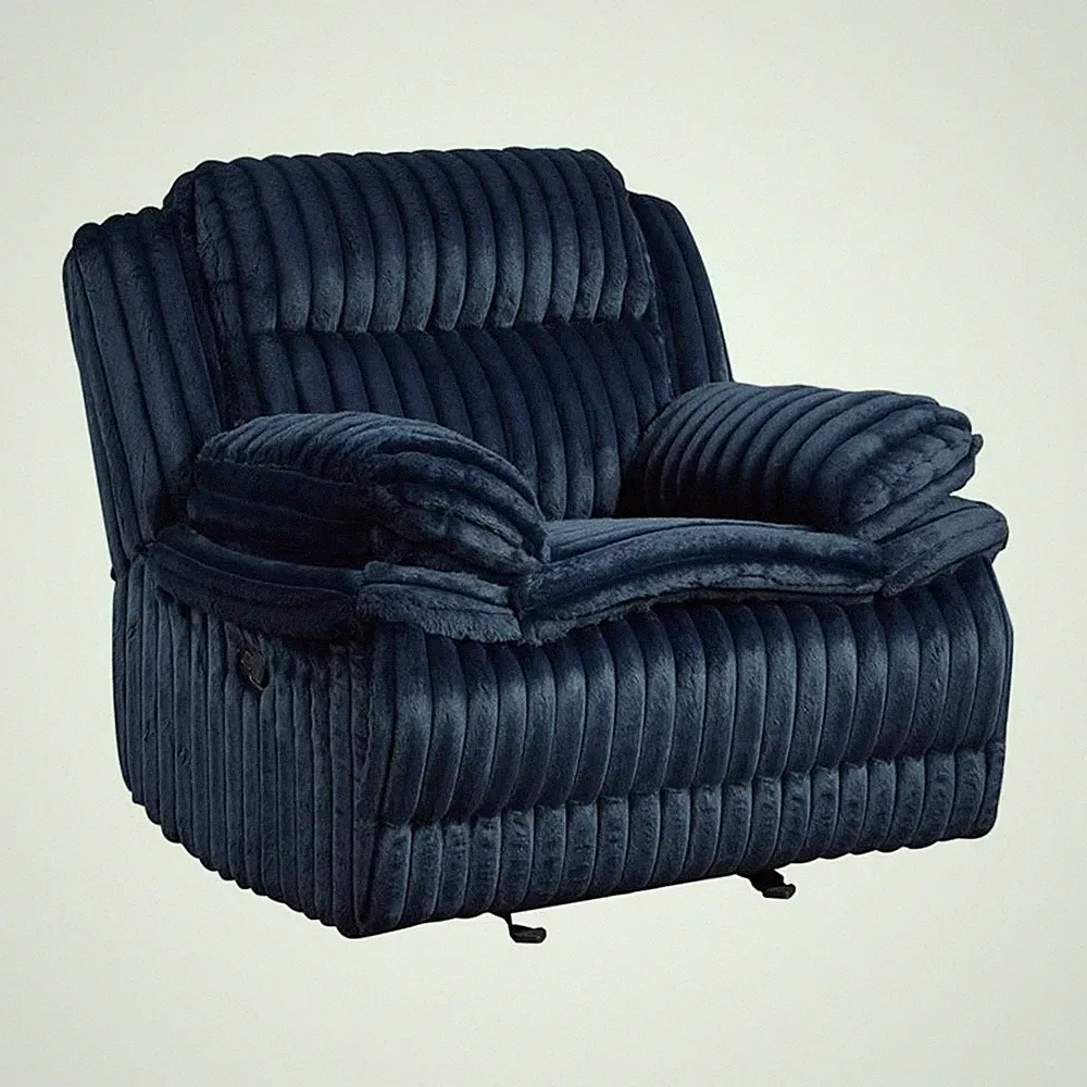 Pemberly Row Corduroy Glider Recliner with Tab Pull 300 lbs in Blue