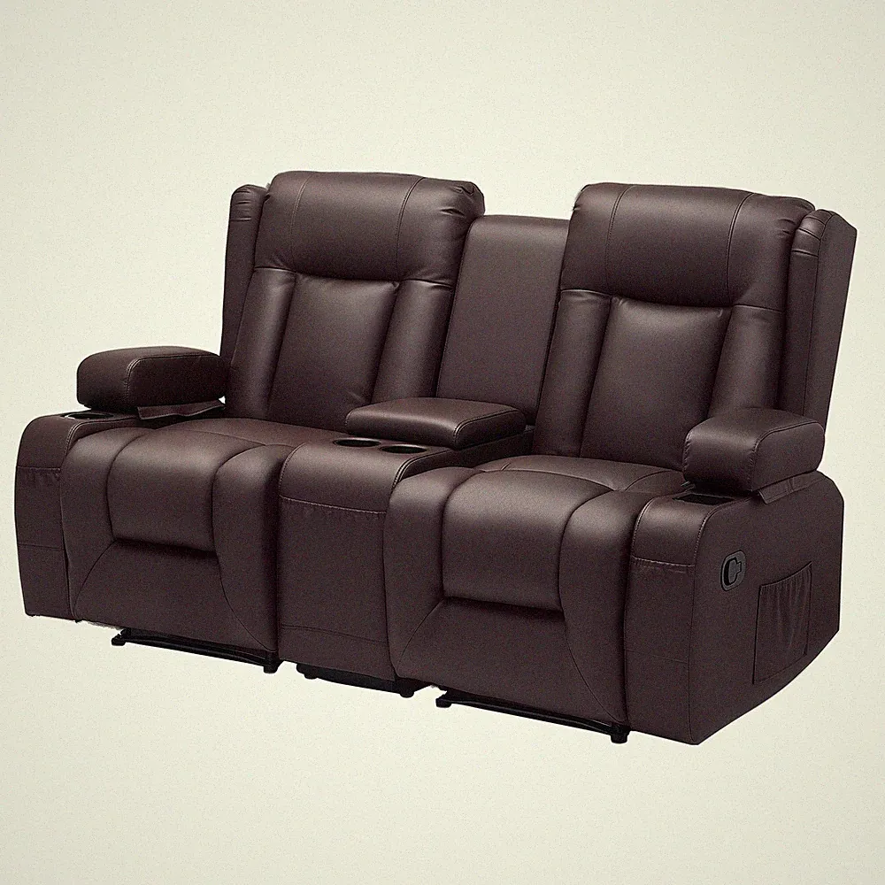 VEVOR Loveseat Recliner Sofa PU Leather Manual Recliner Sofa Central Control