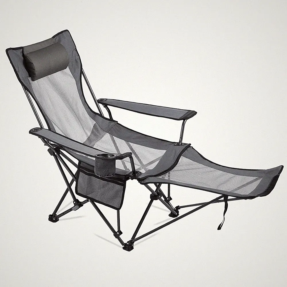 VEVOR Reclining Camping Chair Portable Folding Lounger for Adult Heavy Duty Gray