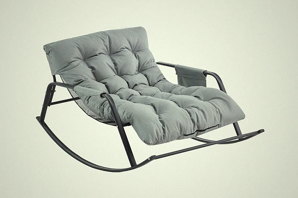 Wide Gliding Rocker-Leather & Boucle Recliner for Living Room